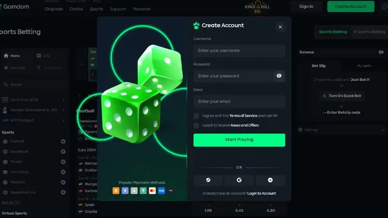 gamdom casino sign up